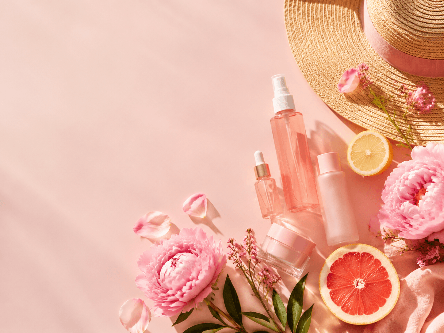 Soft blush summer skincare campaign with bestselling products